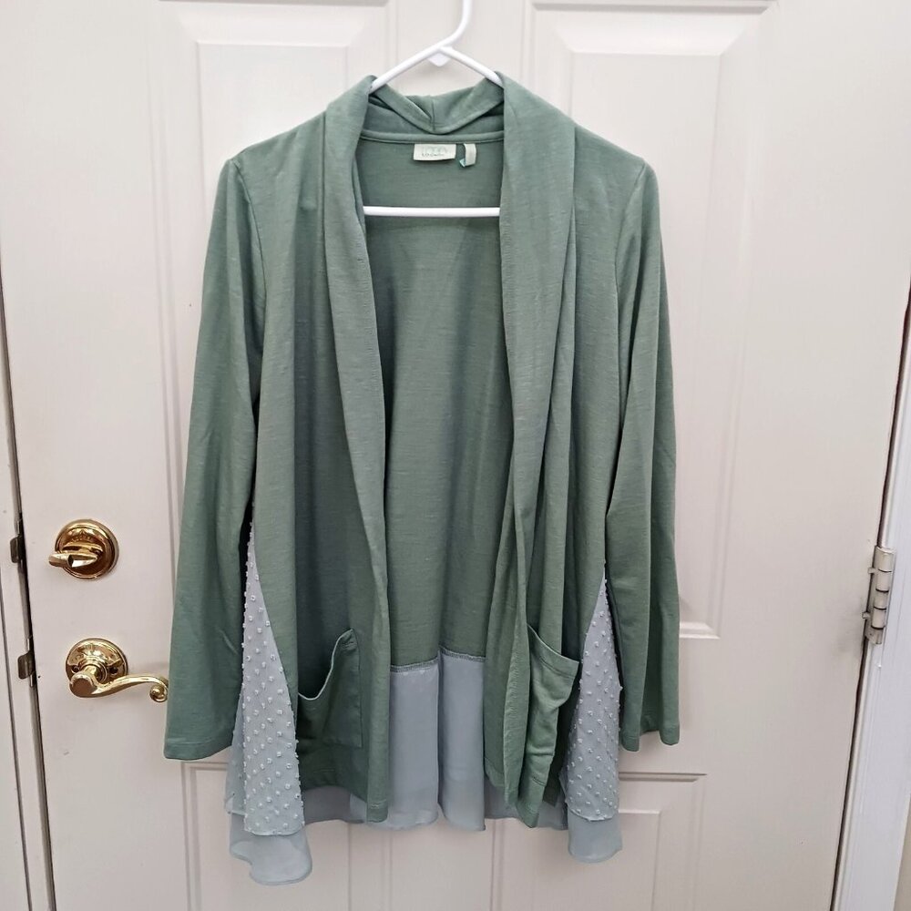 LOGO Lounge Lori Goldstein Jacket Size XS Green LS Open Cardigan w/Hem Detail